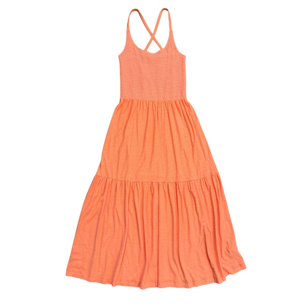 Nation LTD Orange Pima Cotton Smocked Tiered Maxi Dress S Criss Cross Back